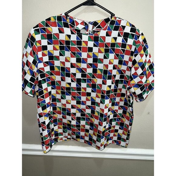 Vintage Woman’s Gianna Top Geometric Pullover Sz Medium sheer short sleeve - Picture 3 of 7